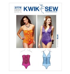 3779 KWIK SEW STRETCH 1 PIC SHIRRED SWIMSUIT STRAPS OR NOT  PATTERN XS-XL UNCUT